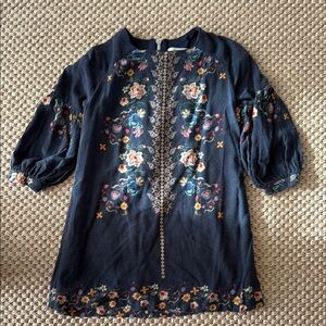 Zara Blue Embellished Tunic with Mandarin Collar